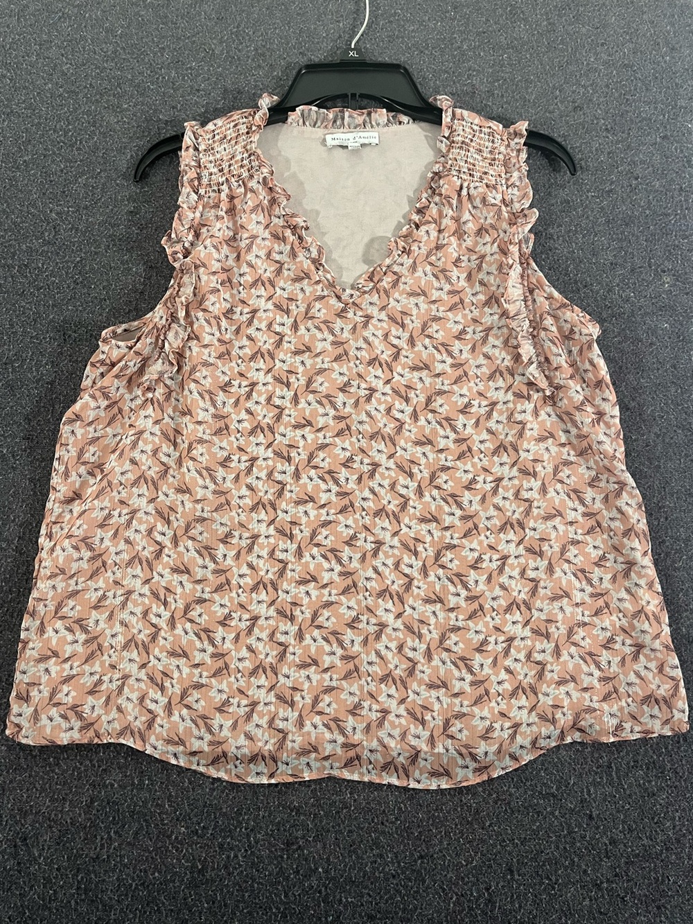 Smocked V-Neck Floral Camisole - Dusty Rose Maison d'Amélie sz M